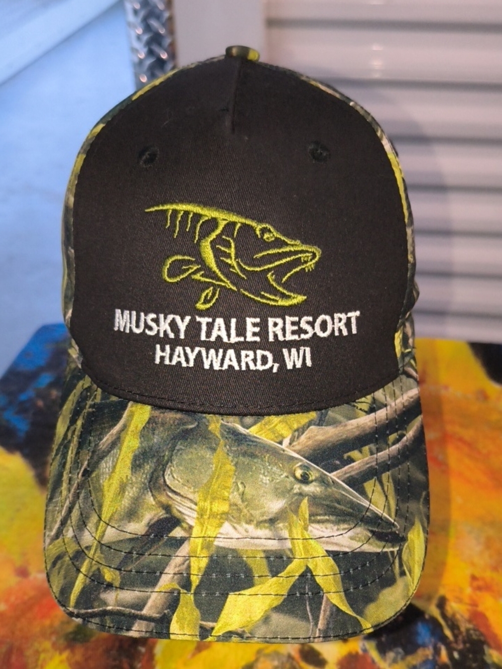 Fishouflage x Musky Tale Resort Hayward WI Embroidered Strap-on Hat Cap OSFM